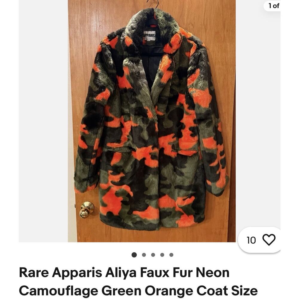 Apparis Faux Fur Jacket. Black, Orange and Green - Picture 12 of 12